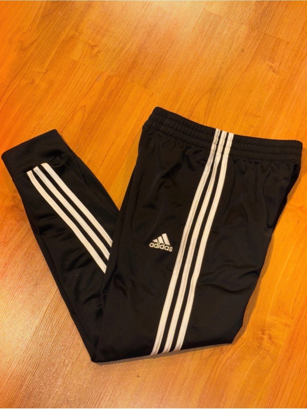 Adidas Kids' 10/12 Black Track Pants with White Stripes